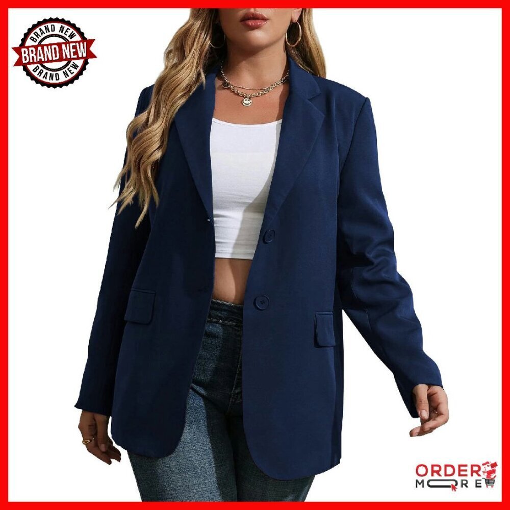 Plus Size Blazer Jacket Long Sleeve Open Front Buttons Work Office